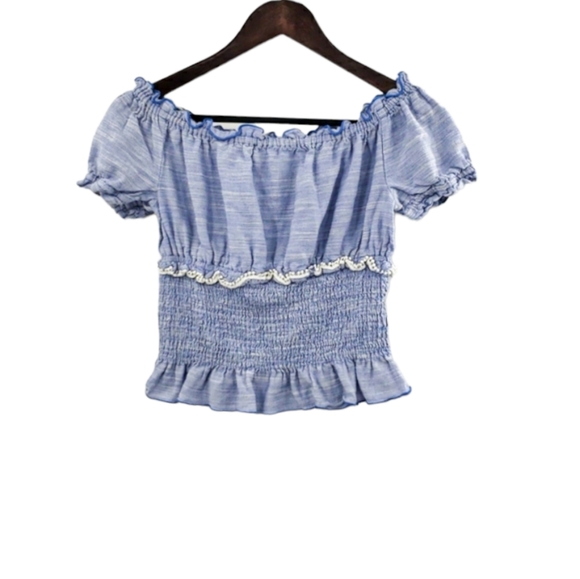 Zara Basic Baby Blue Smocked Crop Top - Picture 2 of 4